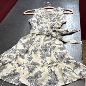 Sienna Sky Cream Dress with Black Floral Print and Tie Waist